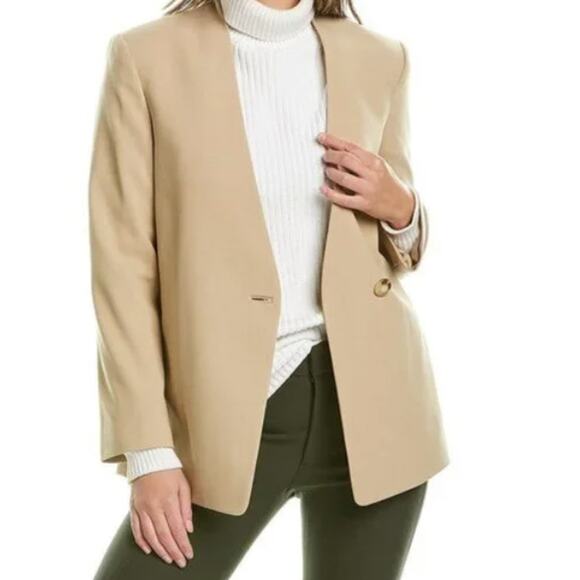 Vince Cream Beige Collarless Wool Blend Blazer Single Button Slit Pockets Sz 18 - Picture 1 of 10